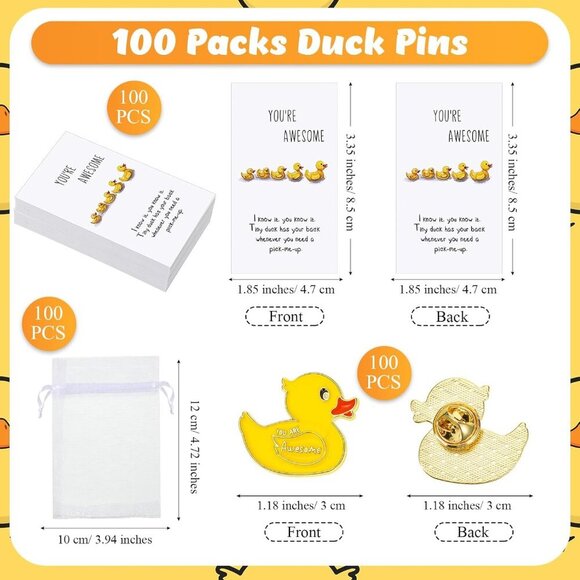 Yellow Duck Brooches 100 Sets Employee Appreciation Gift with Cheer Cards - Picture 2 of 7